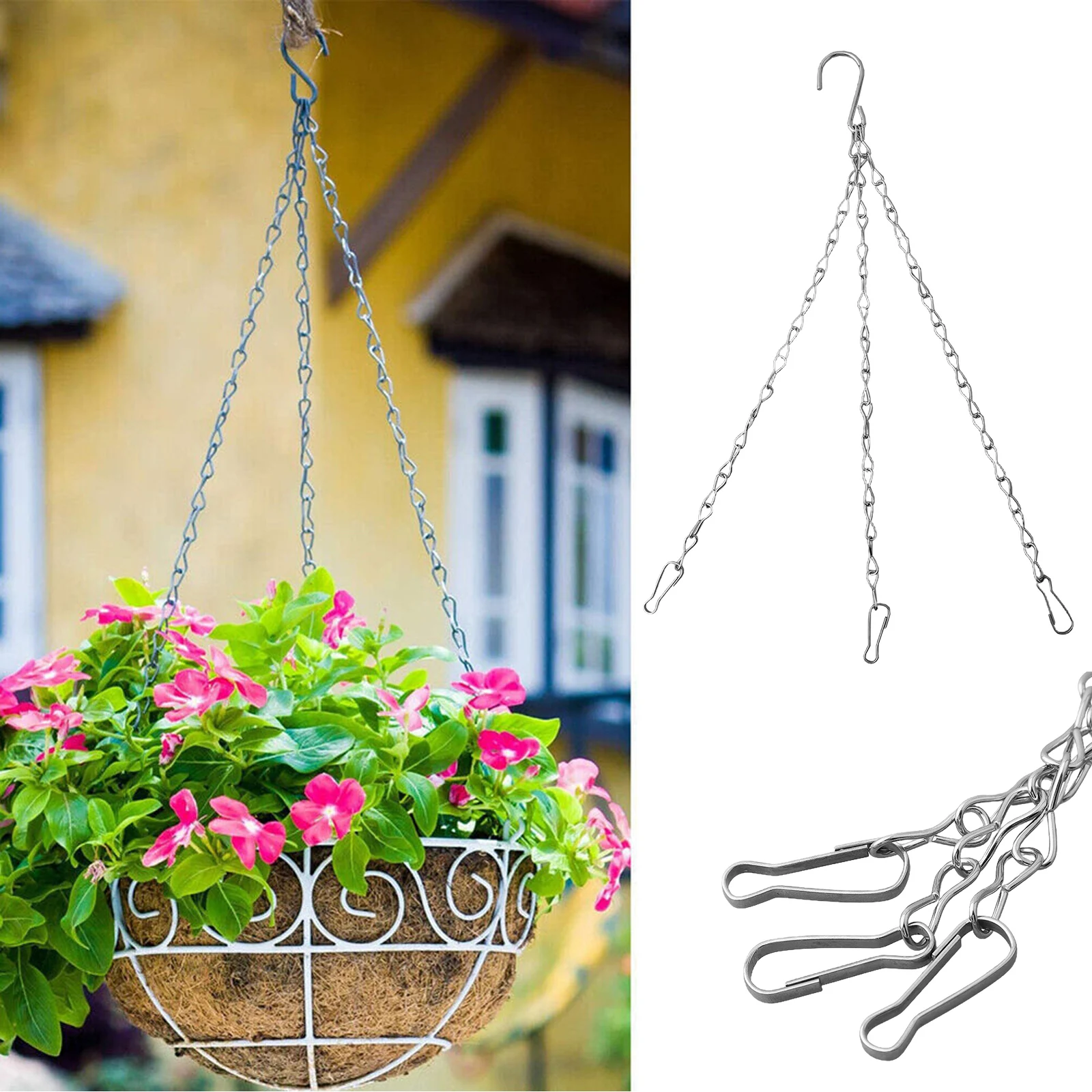 Silver Metal Chains for Garden Hanging Baskets Sturdy and Flexible Hooks for Your Birdhouses Flower Pots and Suet Baskets