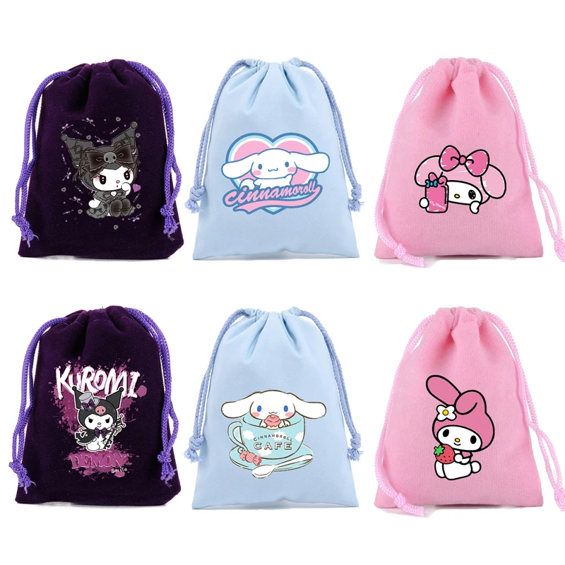 Sanrio Drawstring Bag Cute Cartoon Kuromi Melody Cinnamoroll Print Gift Organiser Portable Toilet Bags Children\'s Birthday Gifts