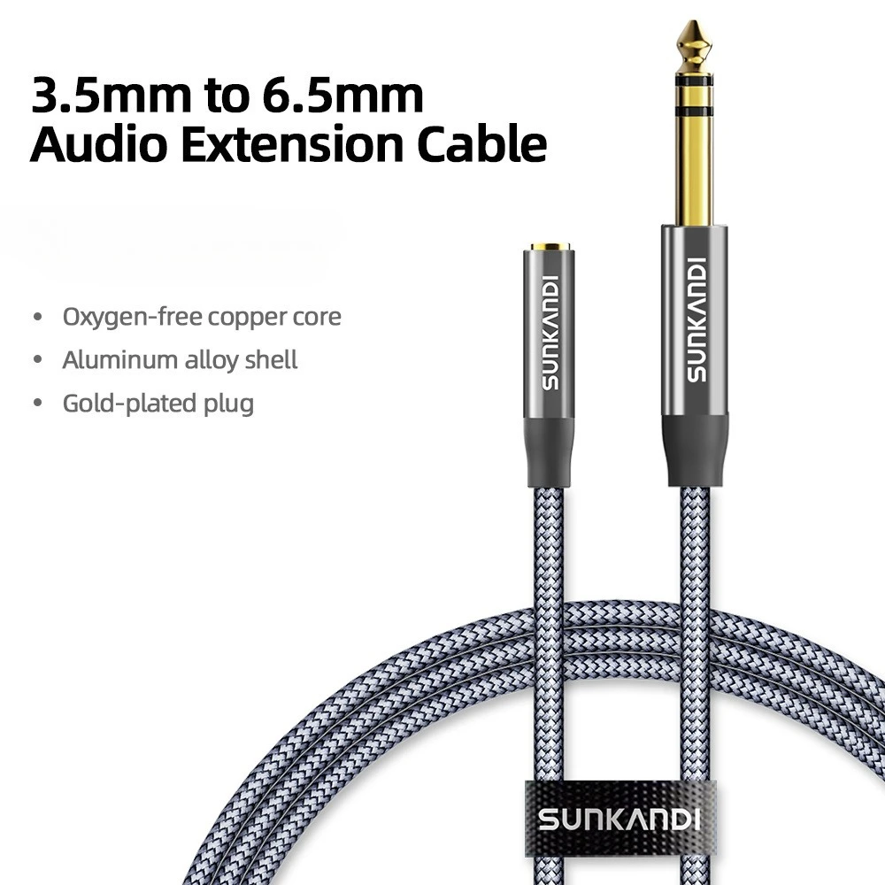 SUNKANDI 6,35 mm 1/4 mannelijk naar 3,5 mm 1/8 vrouwelijk stereo jack audio-adapter voor versterkers, gitaarversterker, toetsenbordpiano, hoofdtelefoon