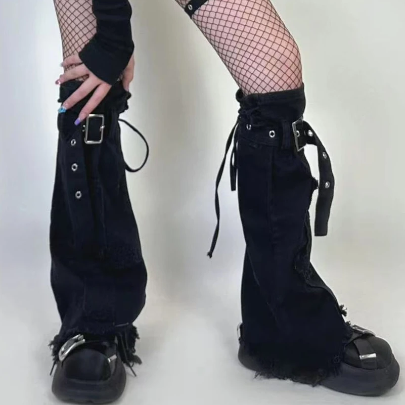 

New Y2K Spicy Girl Cross Body Jeans Leg Warmers with Bell Tassels and Slimming Drawstring Design for Stacked Socks