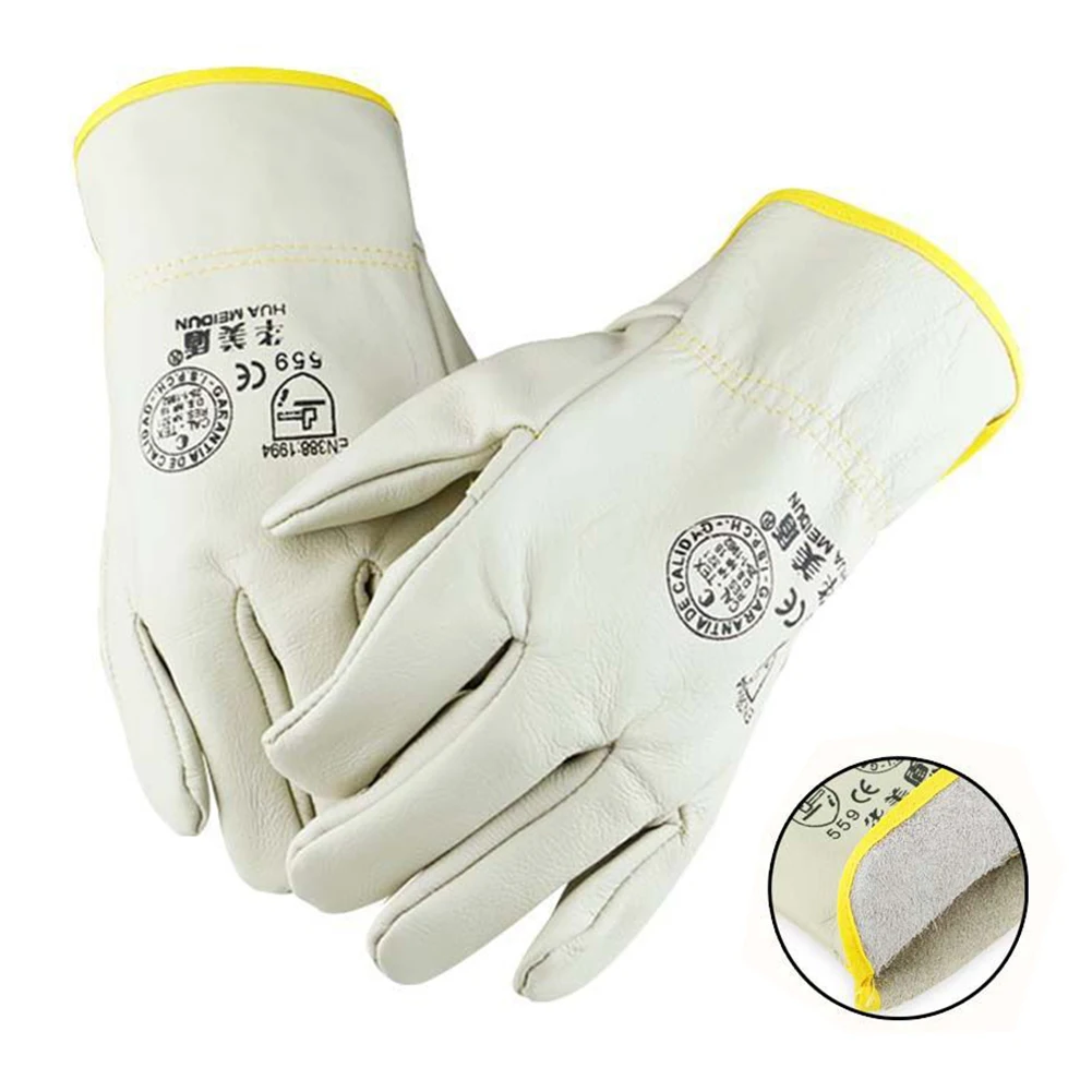 White Welding Gloves Tool Leather Heat-Resistant Work Safe Glove Machinery Flame Retardant Protective Mittens Workplace