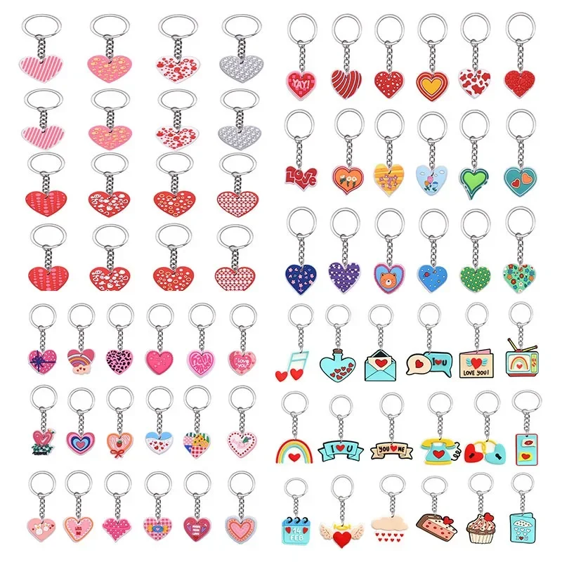 16/18pcs New PVC Heart Love Keychain Fashion Colorful Key Chain Ornament Bag Purse Charm Accessories Women Valentine's Day Gift