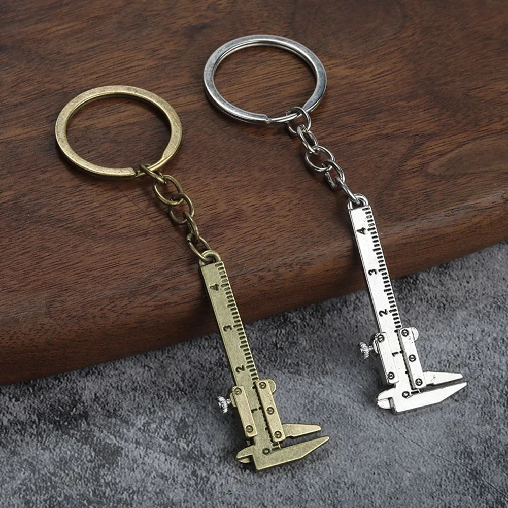 3pcs Zinc Alloy Keychain Measuring Tool Portable Vernier Caliper Ruler for Everyday Use Silver and Retro Color