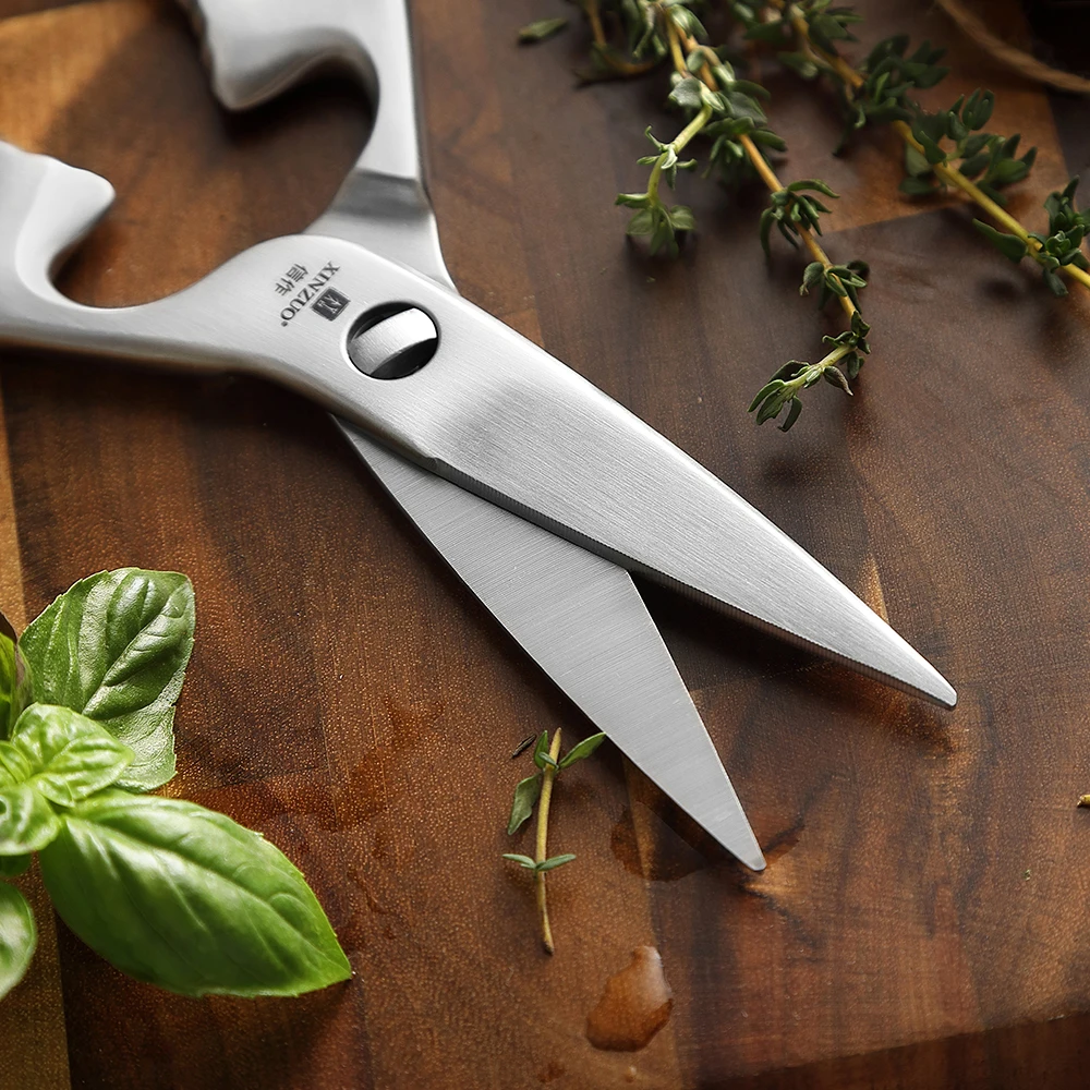 XINZUO Kitchen Scissors One Piece 3Cr13 Stainless Forged Steel Kitchen Powerful Multi-Function Chicken Bone Kitchen Shears