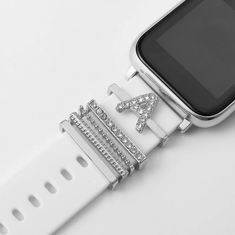 

Набор подвесок с буквами и инициалами для Iwatch, силиконовый ремешок, украшение, кольцо, гвозди, ювелирные изделия для Apple Watch, ремешок, мягкие браслеты, подвески