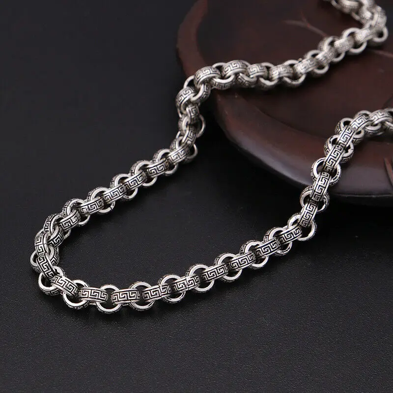 Real 925 Sterling Silver 8mm Dragon Head Rolo Link Chain Necklace 19.7