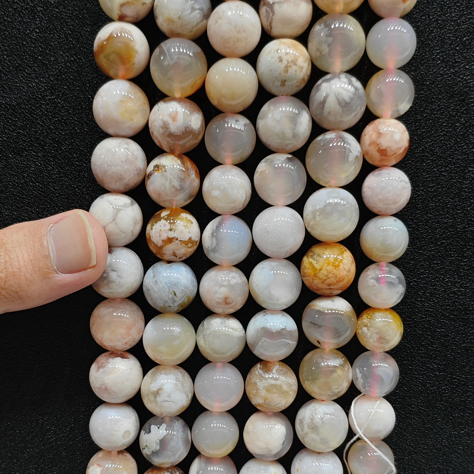 Natural Cherry Blossom Agate Loose Beads 4mm-14mm Polished Spherical Gemstone Strand for Jewelry Designers DIY Crafting