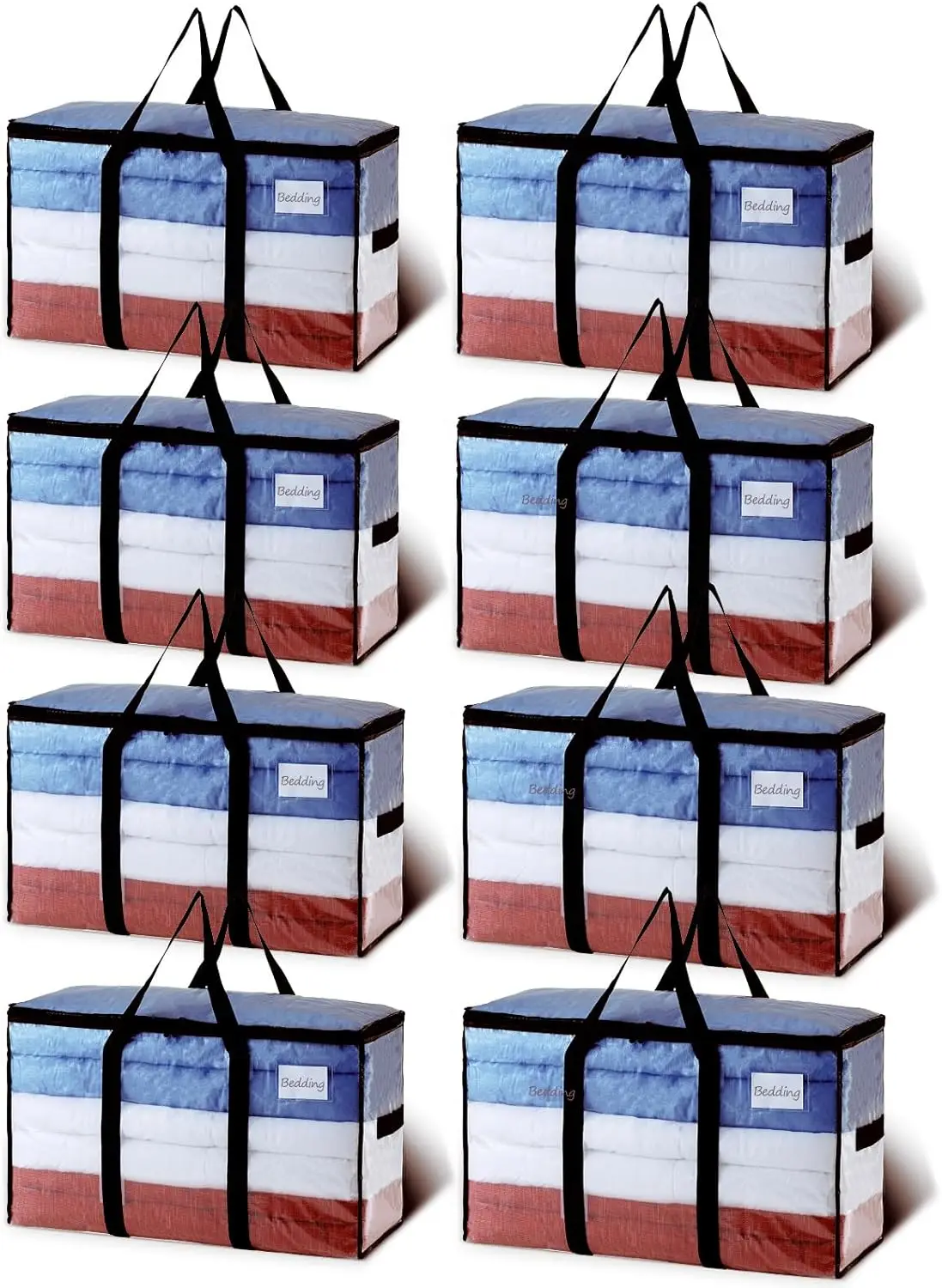 

Extra Large Moving Bags, 8 Pack Clear Heavy Duty Totes with Visible Window, Wrap Around Handles for Storage and Space Saving