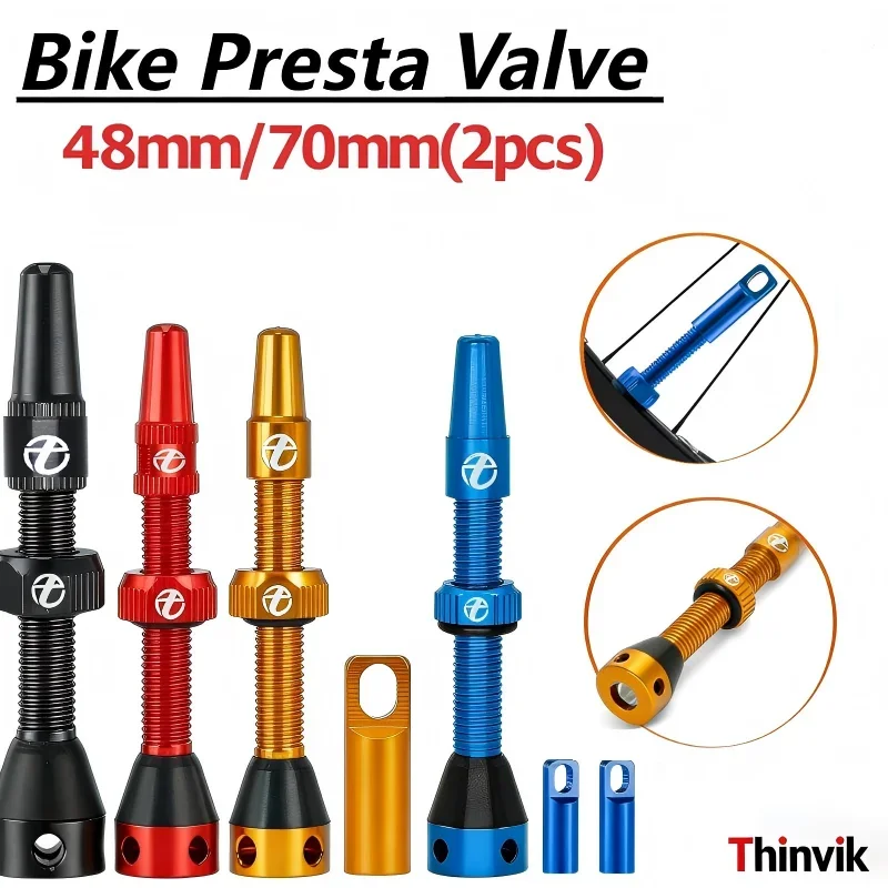 

Thinvik 2PCS Bicycle Presta Valve Set 48MM & 70MM Tubeless Bike Valves with Core Removal Tool And Cap for Road And Mountain Bike