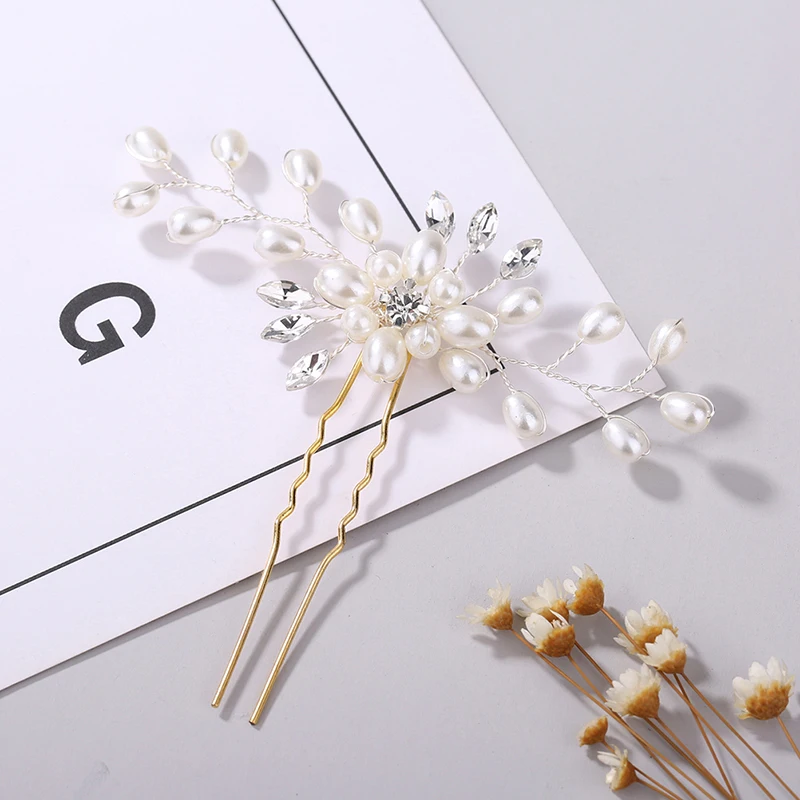 Elegant Bridal Handmade Pearl Flower Crystal Hairpin Pin Clevis Beautiful Crystal Hair Accessories Wedding Hair Pins