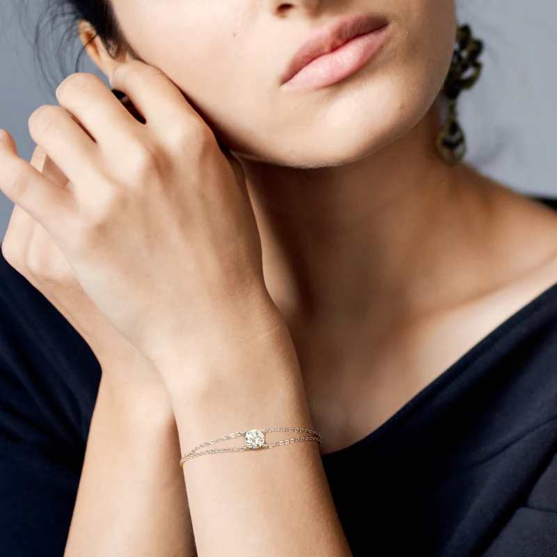 Lnngy 6,5 mm 1 Karat Moissanit-Armband, 925er Sterlingsilber, zertifizierte Doppelketten-Armbänder für Frauen, Charm-Hochzeitsschmuck, Geschenk – Detail 13