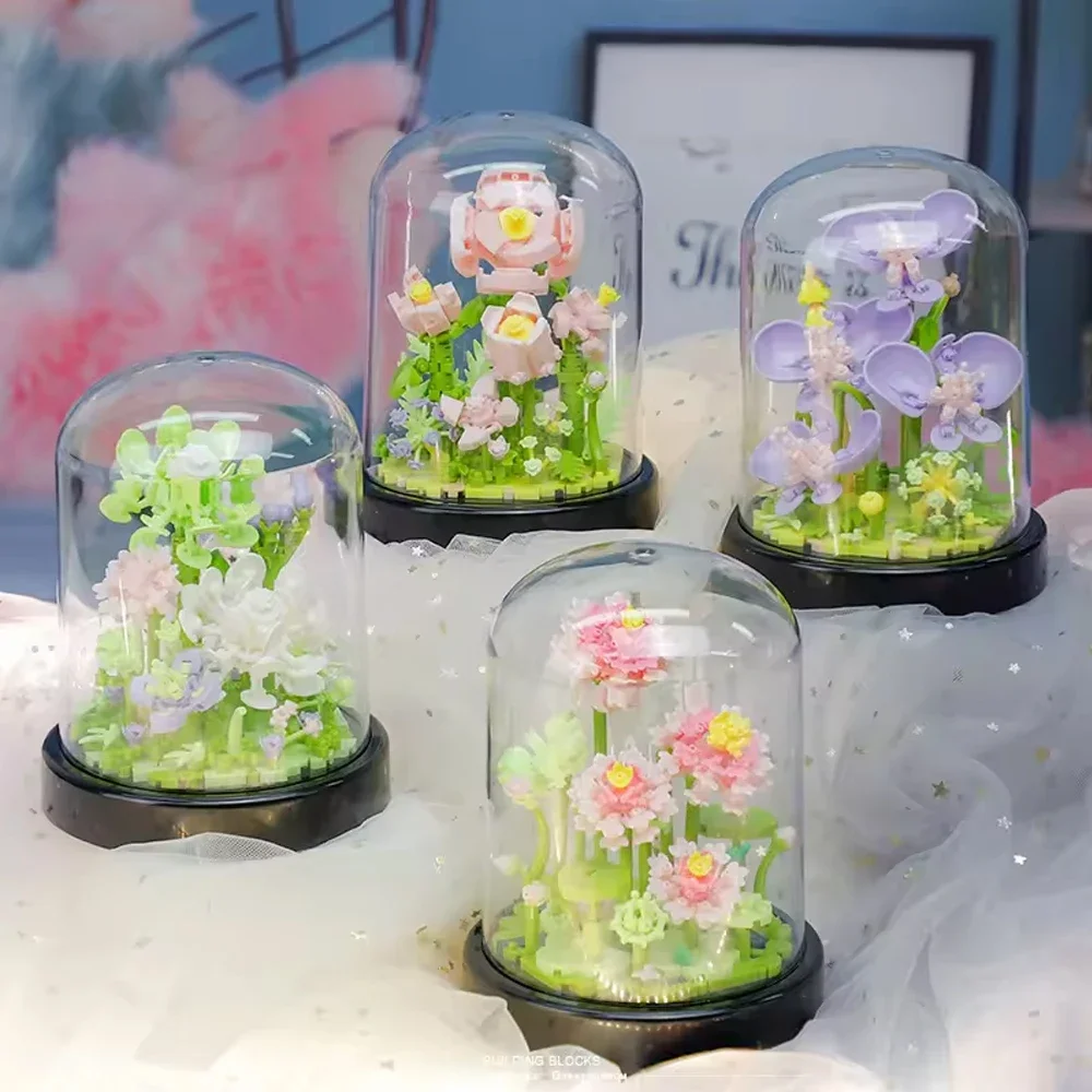 باقة أبدية لبنات البناء نموذج زهرة لتقوم بها بنفسك ديكور نباتي إبداعي تجميع الطوب ألعاب تعليمية للأطفال هدايا الكبار