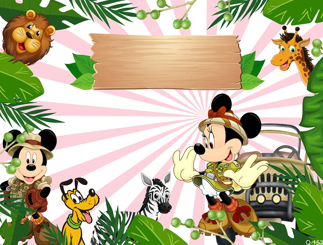 Forest Safari Mickey Jungle Boys Birthday Party ฉากหลัง Disney Mickey Minnie สัตว์เด็ก Wild One การถ่ายภาพพื้นหลังแบนเนอร์