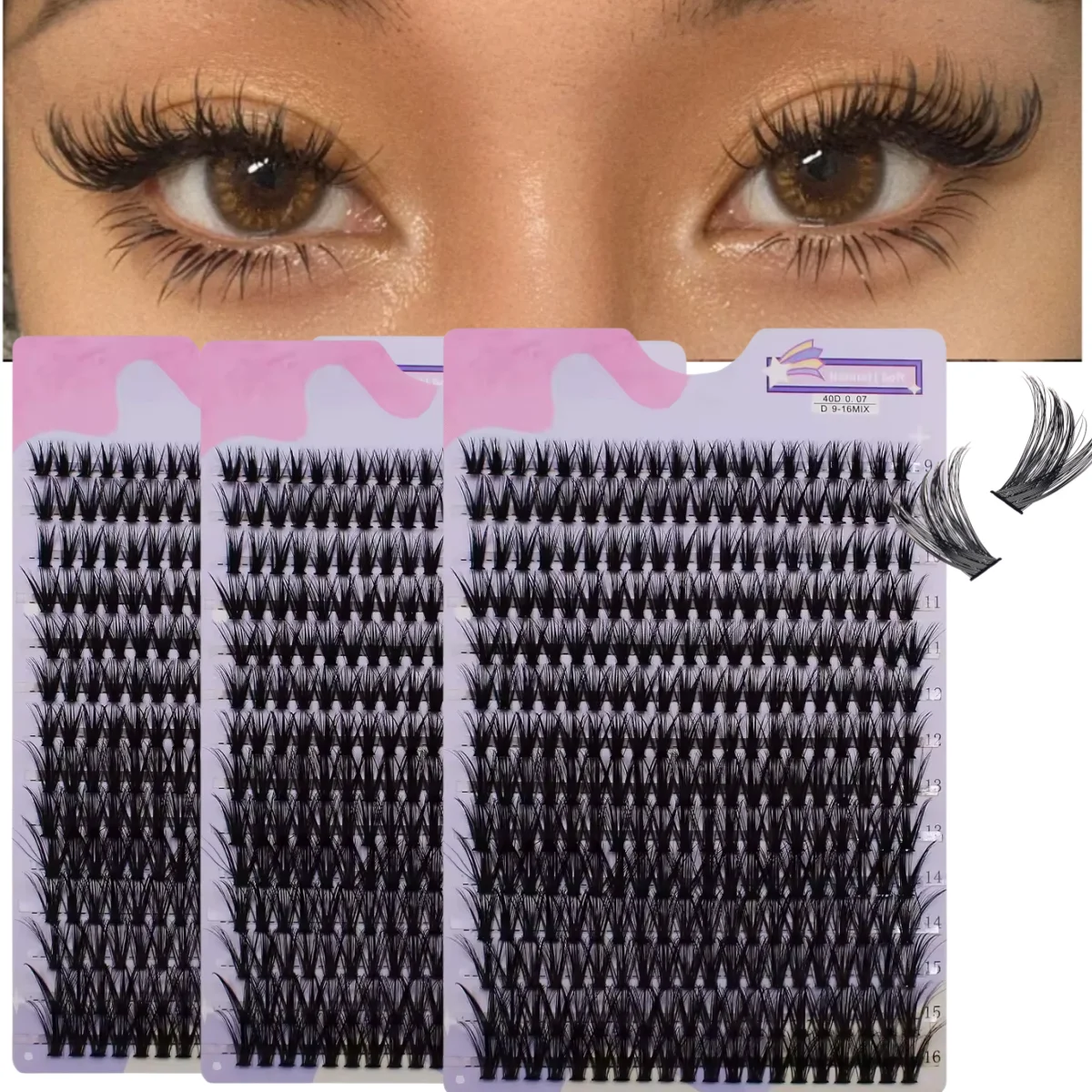 MIAOJIE 14 Rows 280 Clusters 40D Mix 9-16mm Cluster Lashes Extension Natural Thick Fake Eyelash 3D Strip Individual Lashes