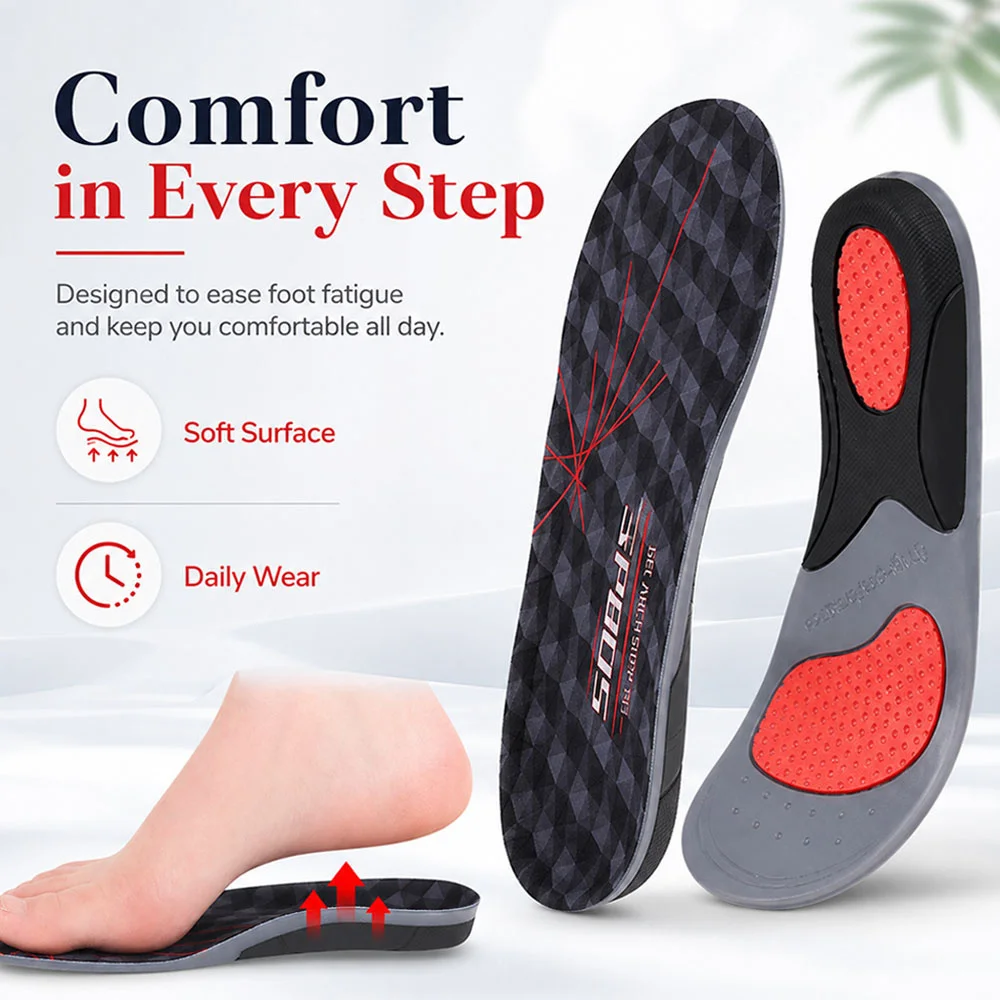 Silicone Arch Support Insoles Cushion Shock Absorption Pressure Relief Comfort Fit for Men Women Sports Running Everyday Wear