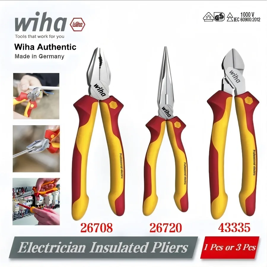 

Wiha 26708/26720/43335 Набор изолированных плоскогубцев VDE 1000 В — 1 или 3 шт. | Комбинированный/диагональный/игольный нос, для электриков