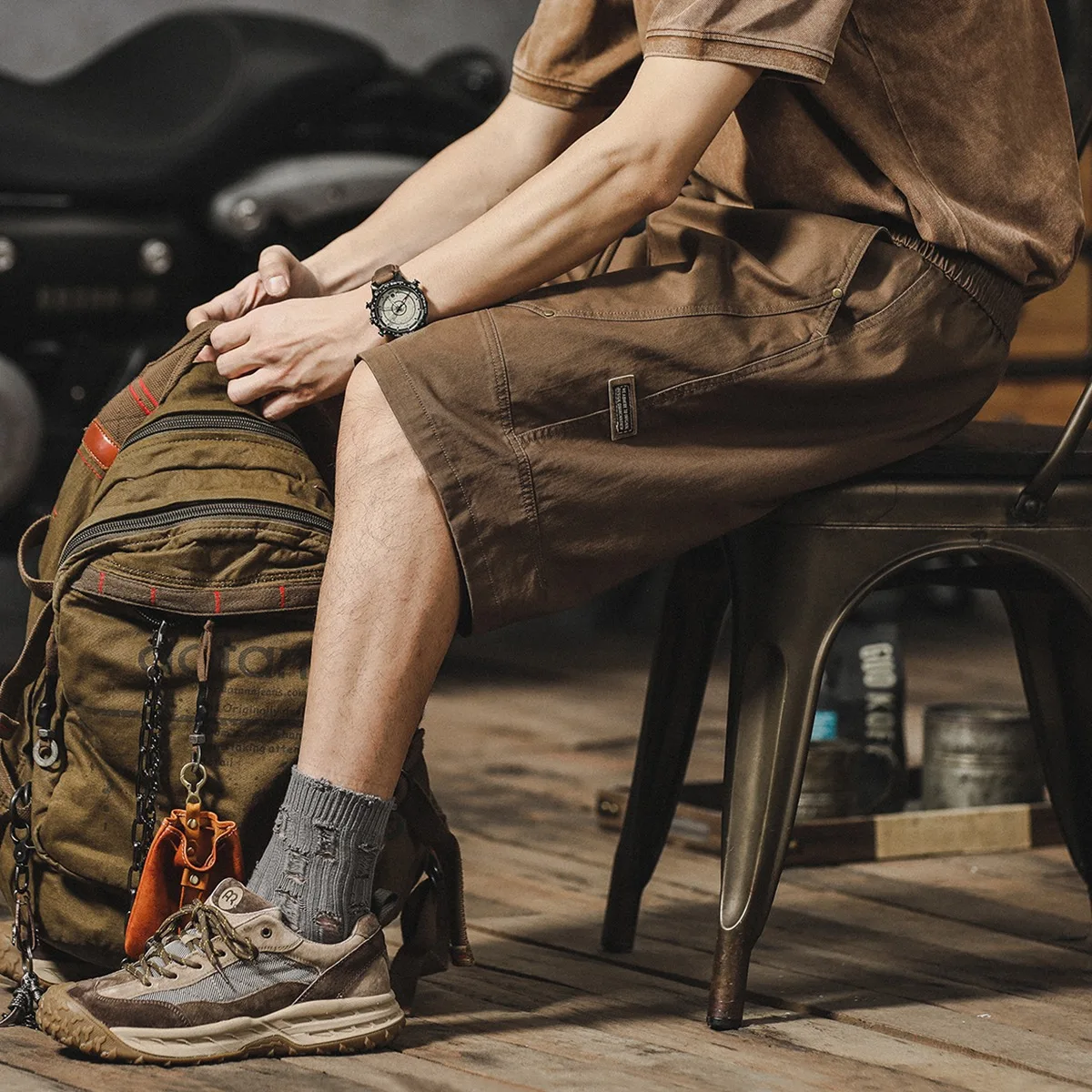 

American Workwear orts Casual Men's Vintage Loose Large Size Mid-Pants Summer Thin Trendy Brand Straight Leg Waed Five-Qu...