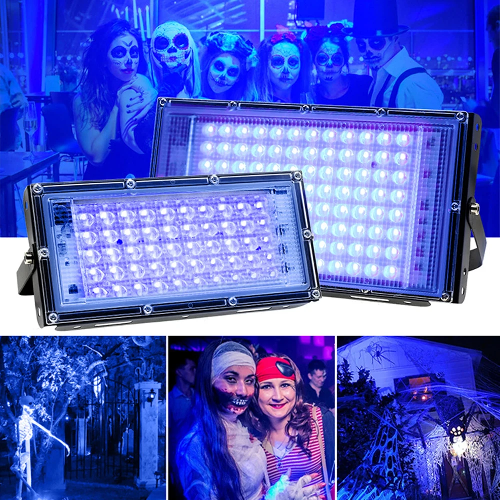 395nm 400nm Led UV Floodlight 110V Ultraviolet Stage Lamp 50W 100W LED Stage Blacklight Waterproof Disco Party Stage Backlight