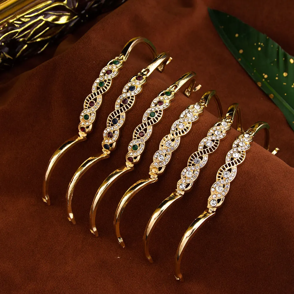 Sunspicems Gold Color Arabic Cuff Bracelet For Women Algeria Morocco Bride Wedding Jewelry DuBai Rhinestone Thin Bangles