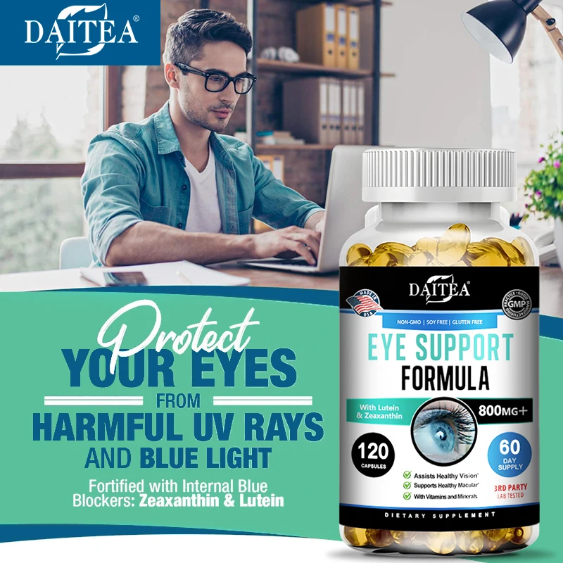 Daitea Eye Vitamins - Lutein + Zeaxanthin + Bilberry Extract, Relieve Eye Fatigue, Dry Eye and Vision Health, Prevent Myopia