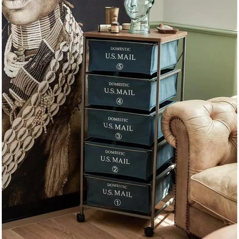 Industrial Style Storage Drawers, Iron Do Old Corner Cabinet, Multi-layer Canvas Storage Cabinet, Mobile Pulley Organizing Shelf