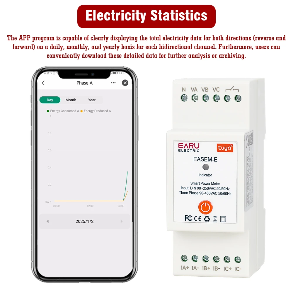 Tuya Smart WiFi Drei Phase 80A AC90-480V Bidirektionale Messung Power Energie kWh Meter Monitor 3Pcs CT Schellen Schalter relais