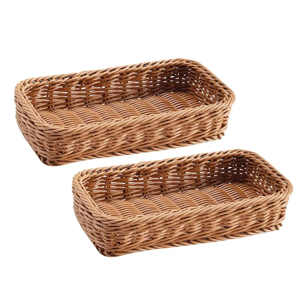 

2 Pcs Utensil Tray Imitation Rattan Cutlery Storage Tableware ganizer Tray Basket Woven ganizer Plastic Container