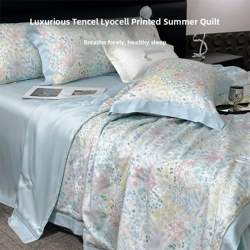 

High-End 50-Piece Lyocell Summer Quilt Set Luxury Cooling Sensation Sleep Naked Level Air Conditioning Quilt Summer Lightweight