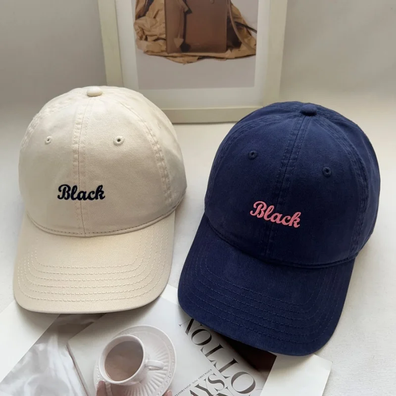 

3D Embroidered Letters Soft Top Baseball Cap Face Slimming Adjustable Breathable Unisex Versatile Casual Sun Hat