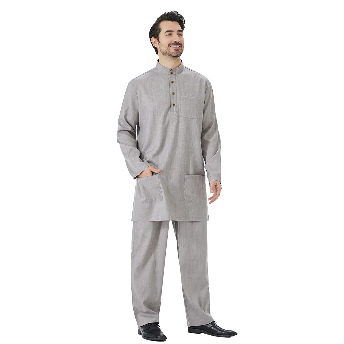 

Men's Set Clothing Long Sleeve Casual Shirt and Pants 2 Piece Suit Jubba Thobe Dubai Saudi Arabic Abayas Robe Musulmane Male New
