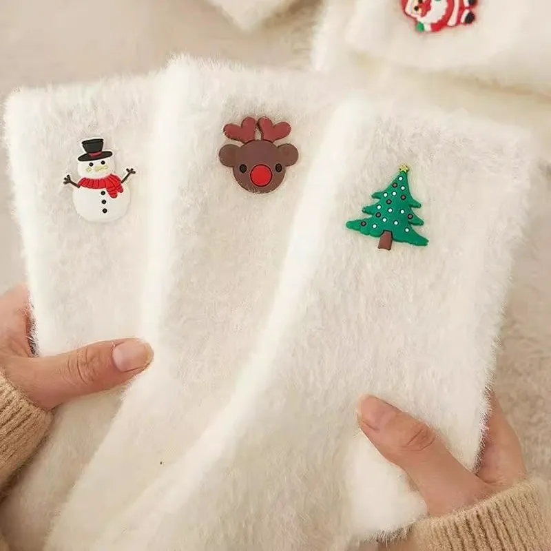 5 أزواج من فراء المنك الأبيض الجوارب الناعمة الدافئة الشتاء الجوارب النساء عيد الميلاد سانتا الرنة ثلج دافئ غامض أفخم التمهيد المنزل Sockings #3