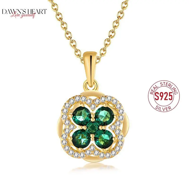 

New Rotatable Four-leaf Clover 925 Sterling Silver Green Zircon Pendant Necklace Elegant Classic Minimalist Luxury Y2k Jewelry