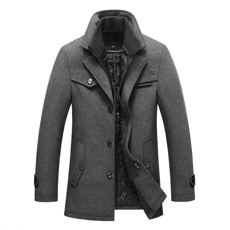 

New Winter Wool Coat Slim Fit Jackets Mens Casual Warm Outerwear Jacket and Coat Men Pea Coat Size M-4Xl Drop Shipping 4 Colors