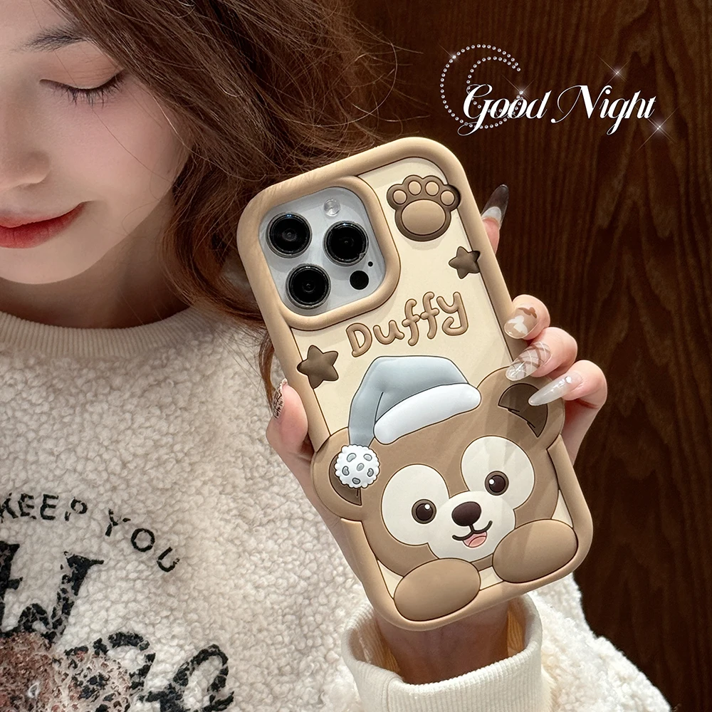 Cute 3D Cartoon Bear Duffy Soft Silicone Cover Phone Case for iPhone 16 15 14 Plus 12 Pro Max 11