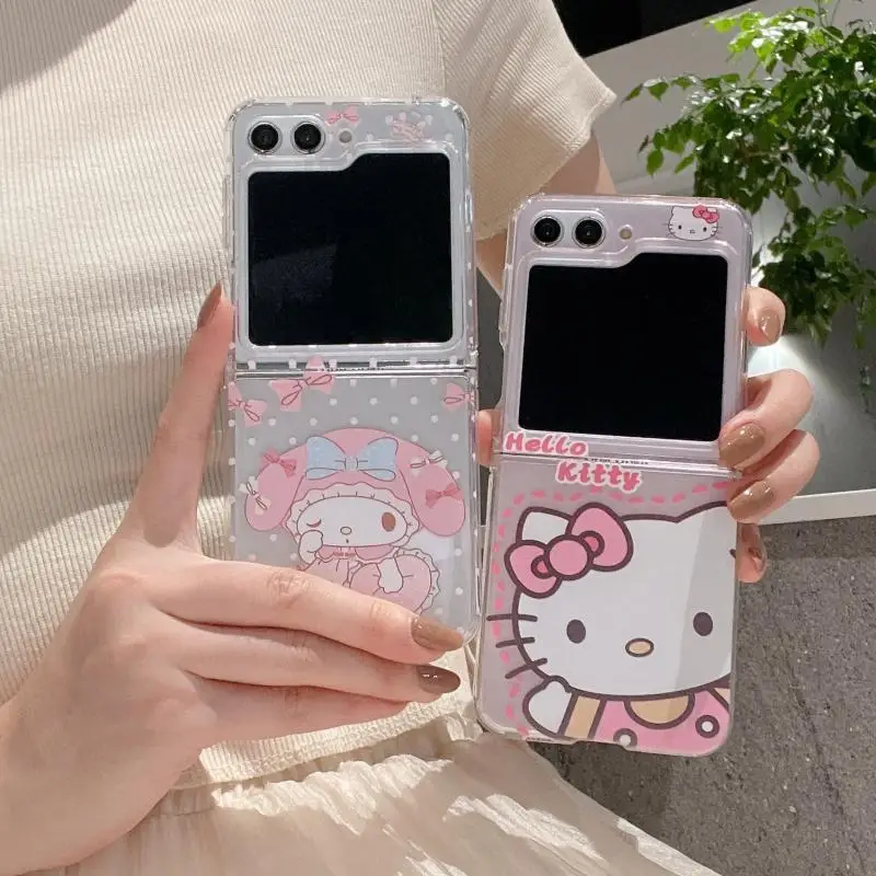 New Sanrio Hello Kitty Kuromi My Melody Cartoon Cute Suitable for Galaxy Zflip6 Phone Case Zflip4 5 Folding Protective Cover