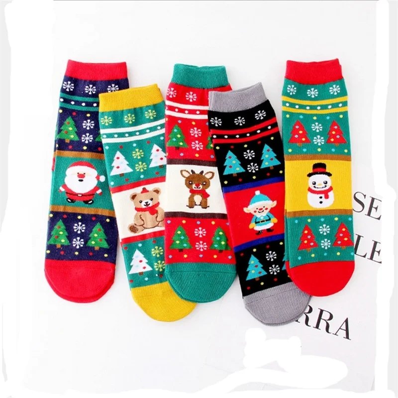 New Santa Claus Elk Snowflake Snowman Socks Christmas Pure Cotton Women's Socks Ladies Cotton Socks Christmas Gifts