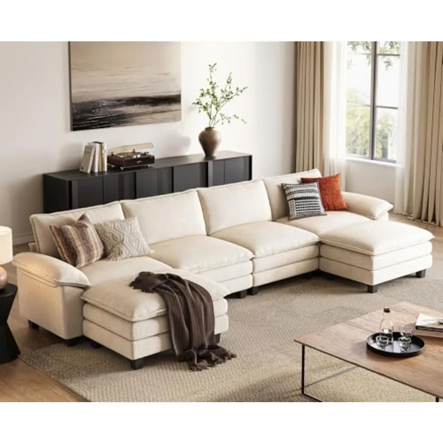 

157" Modulr U-Shped Sectionl Sof, 4-Set Corduroy Modern Cloud Couch with Deep Set and 2 Movble Ottomn, Perfect for Living Room,