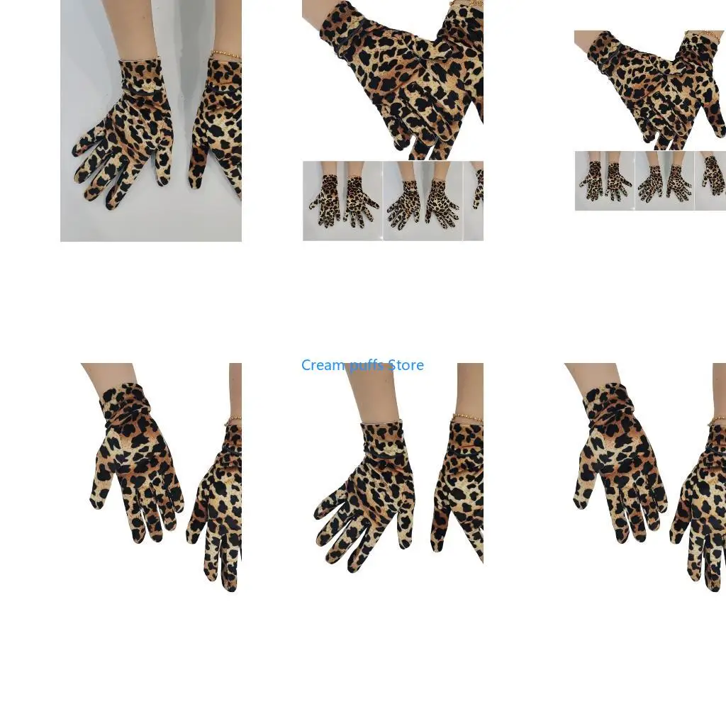 50LE Soft Polyester Gloves With Leopard Design Comfort For Travel Work Activity Club Handwear