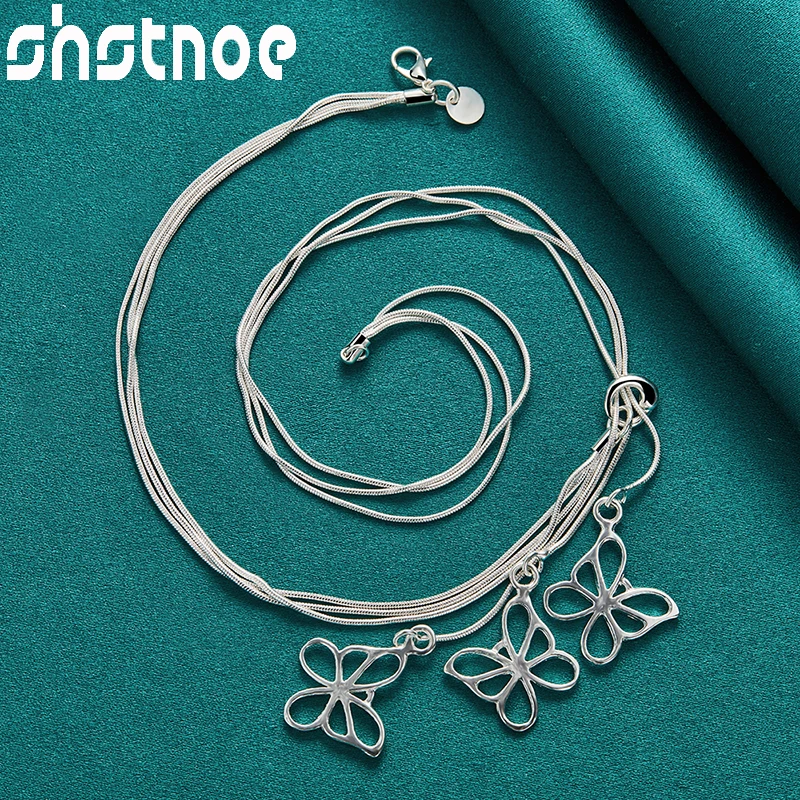 SHSTONE 2pcs 925 Sterling Silver Multi-Chain Butterfly Necklace Bracelets Jewelry Sets For Woman Valentine's Day Party Birthday