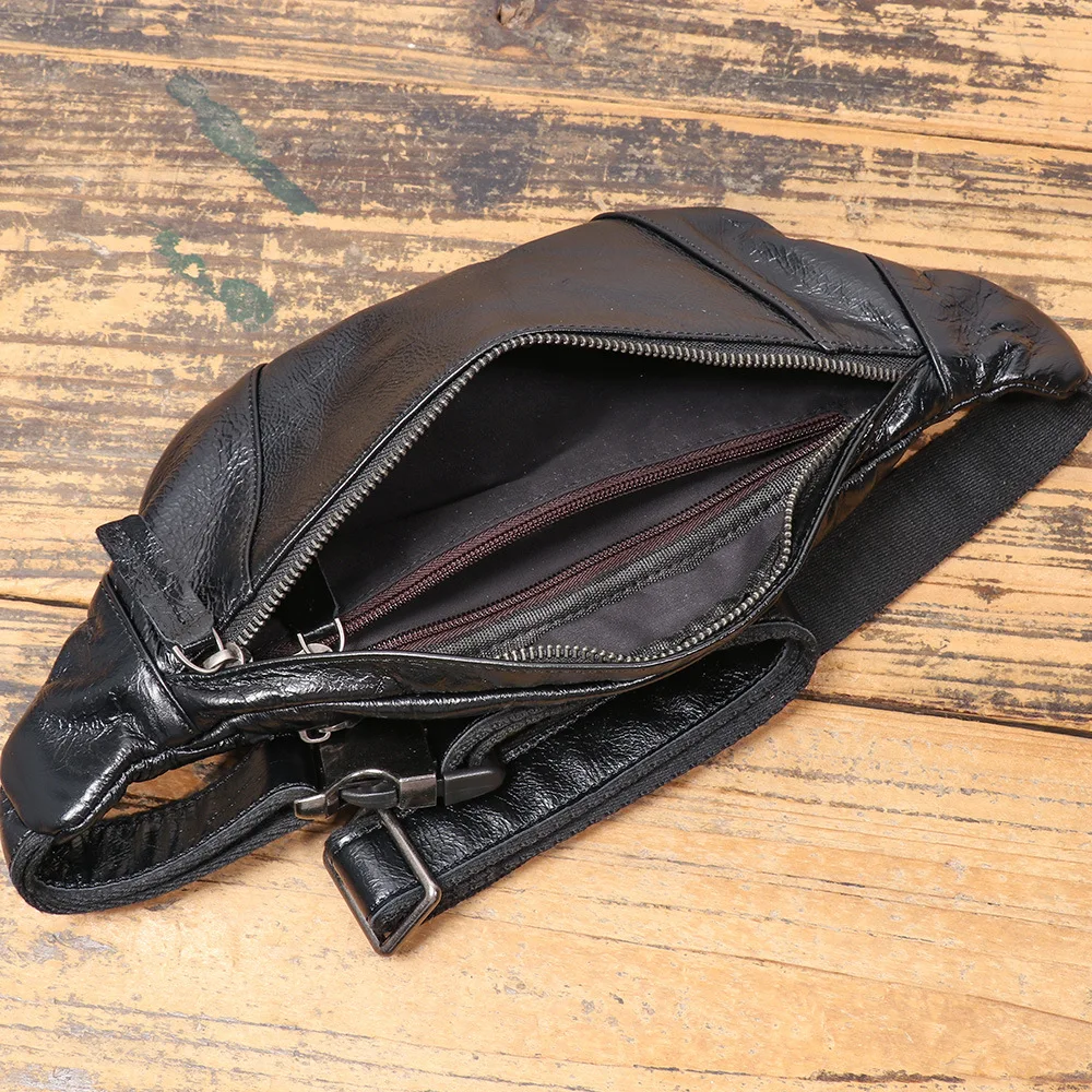 Men's Full-Grain Leather Chest Pack - Lightweight Hiking Waist Bag Convertible to Crossbody Sling