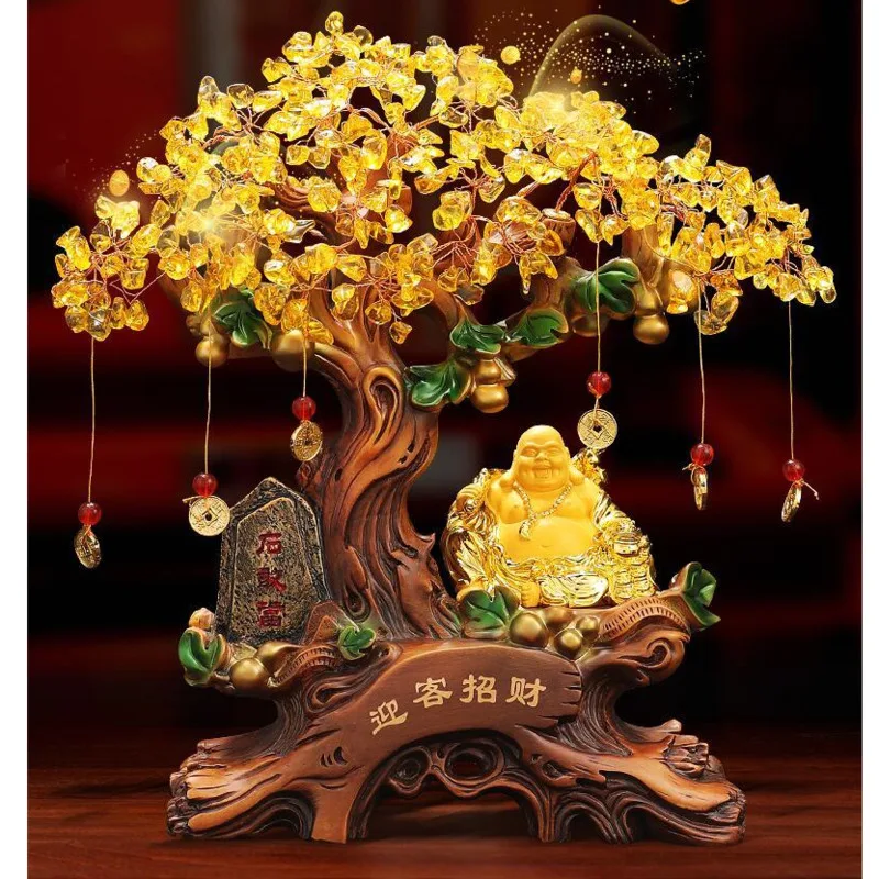 Fortune Crystal Fortune Tree Kawaii Room Decor Creative Maitreya Gourd Desk Decoration Home Living Christmas Accessories Bedroom