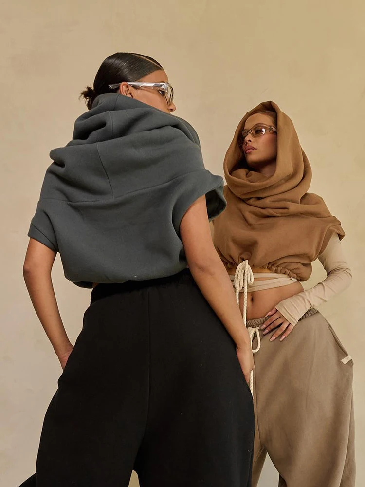 

Leosoxs пуловер с капюшоном, майка, женский хипстерский повседневный простой базовый уличный костюм, осенняя мода, узкий тонкий жилет с гофрировкой