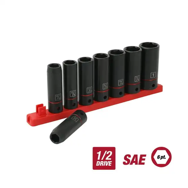 

Hyper Tough 9-Piece 1/2-Inch Deep Drive Impact Socket Set SAE, 41045