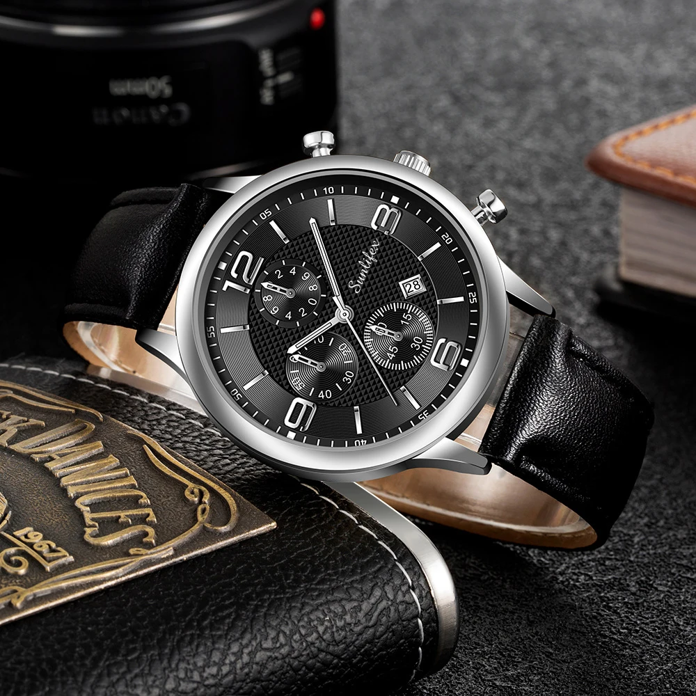 Orologio da uomo originale Sunlifex orologio Casual con cinturino in pelle calendario