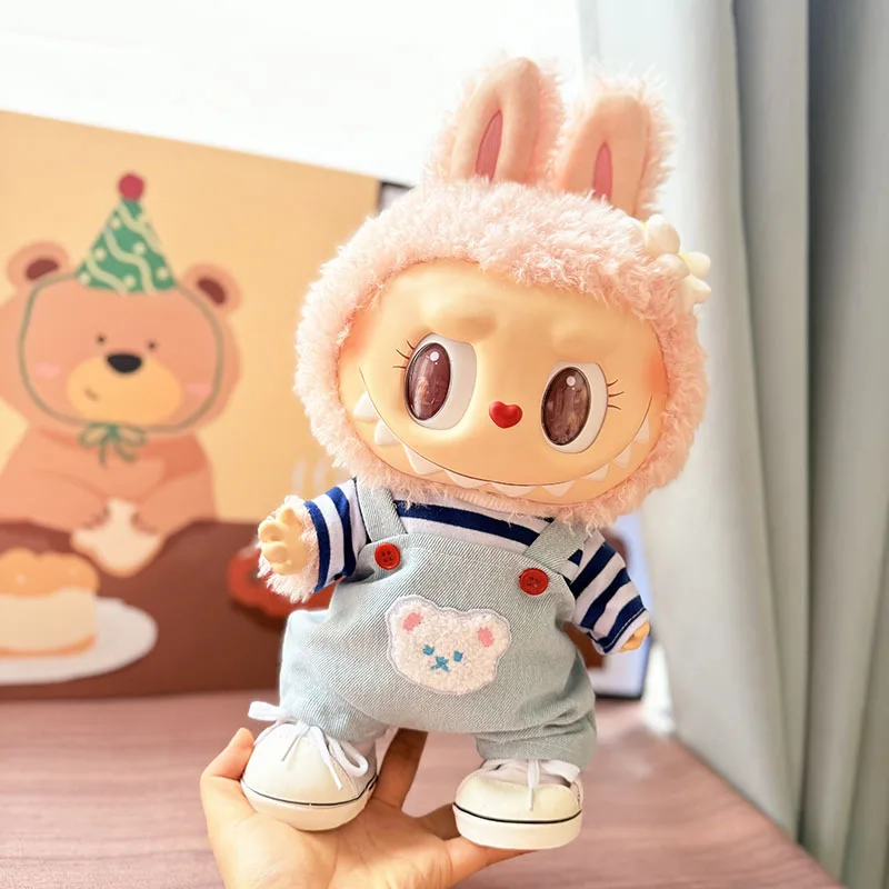 ชุดเสื้อผ้า Labubu Mokoko Ocean Bear ขนาด 38 ซม. พร้อมสายสะพาย กางเกง หมวก รองเท้า ดีไซน์สร้างสรรค์ น่ารัก การ์ตูน ของขวัญสำหรับเด็ก ของเล่น เสื้อผ้า Labubu เหมาะสำหรับ