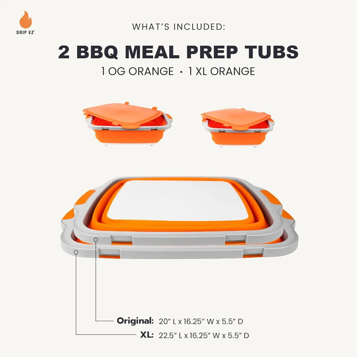 p Ez Collapsible Bbq Prep Tubs 2-Piece Set (V2) - For Meal Prep Marinating Food Storage - Includes Cutting Board & Lid - (1)