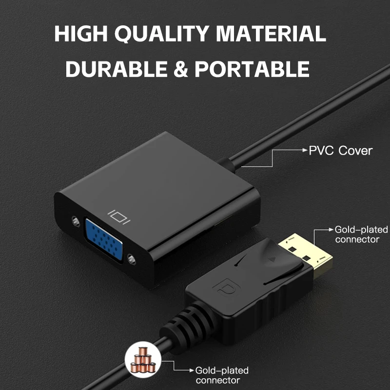 1080P DP to VGA Adapter Cable DisplayPort Male to VGA Female Converter Adapter For Projector TV Laptop Computer