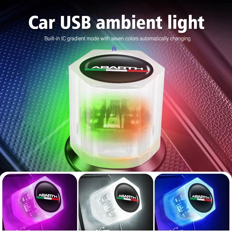 Mini USB LED Night Lights Car Atmosphere Lamp Auto Decoration For Abarth 500 595 695 124 Spider Panda 5CC TC