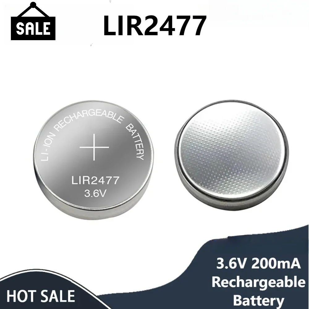 2-10PCS Rechargeable LIR2477 Battery Lithium 200mAh 3.6V 2477 Rechargeable Coin Cell Battery for Watch Calculator Tablets