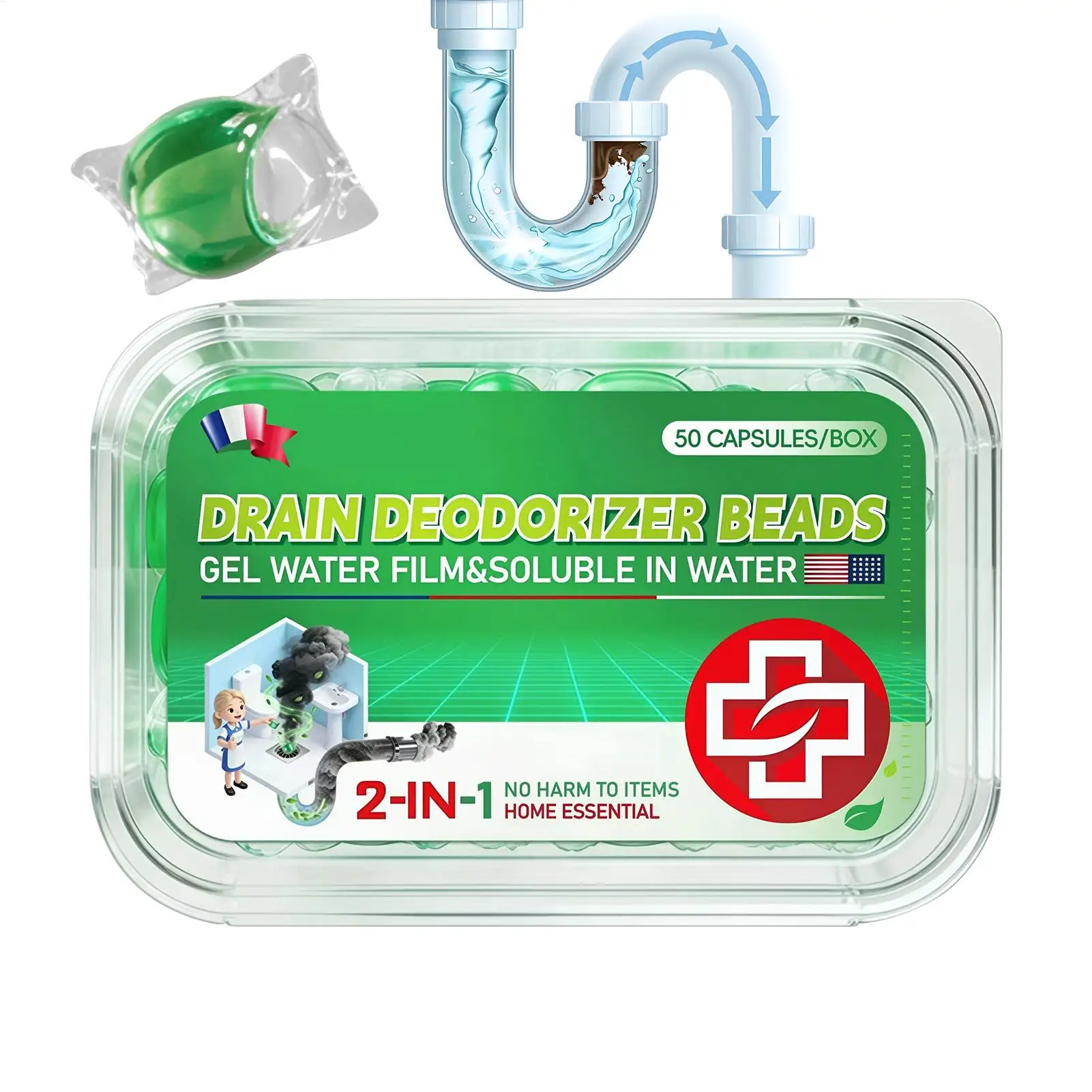 Shower Drain Smell Eliminator 50 Granules Odor Remover Tablets Sink Drain Odor Eliminator for Bathtub Kitchen Septic Shower